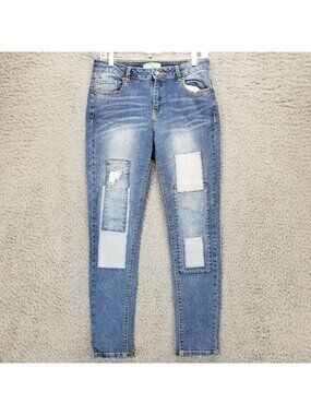 Cali 1850 Jeans Womens 9 Blue Stretch Denim Mid Rise Patchwork Skinny
